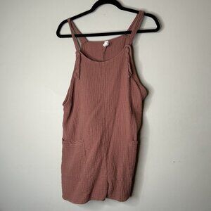 Mahina Hawaii Pink Brown 100% Cotton Overalls Romper Women's Large L